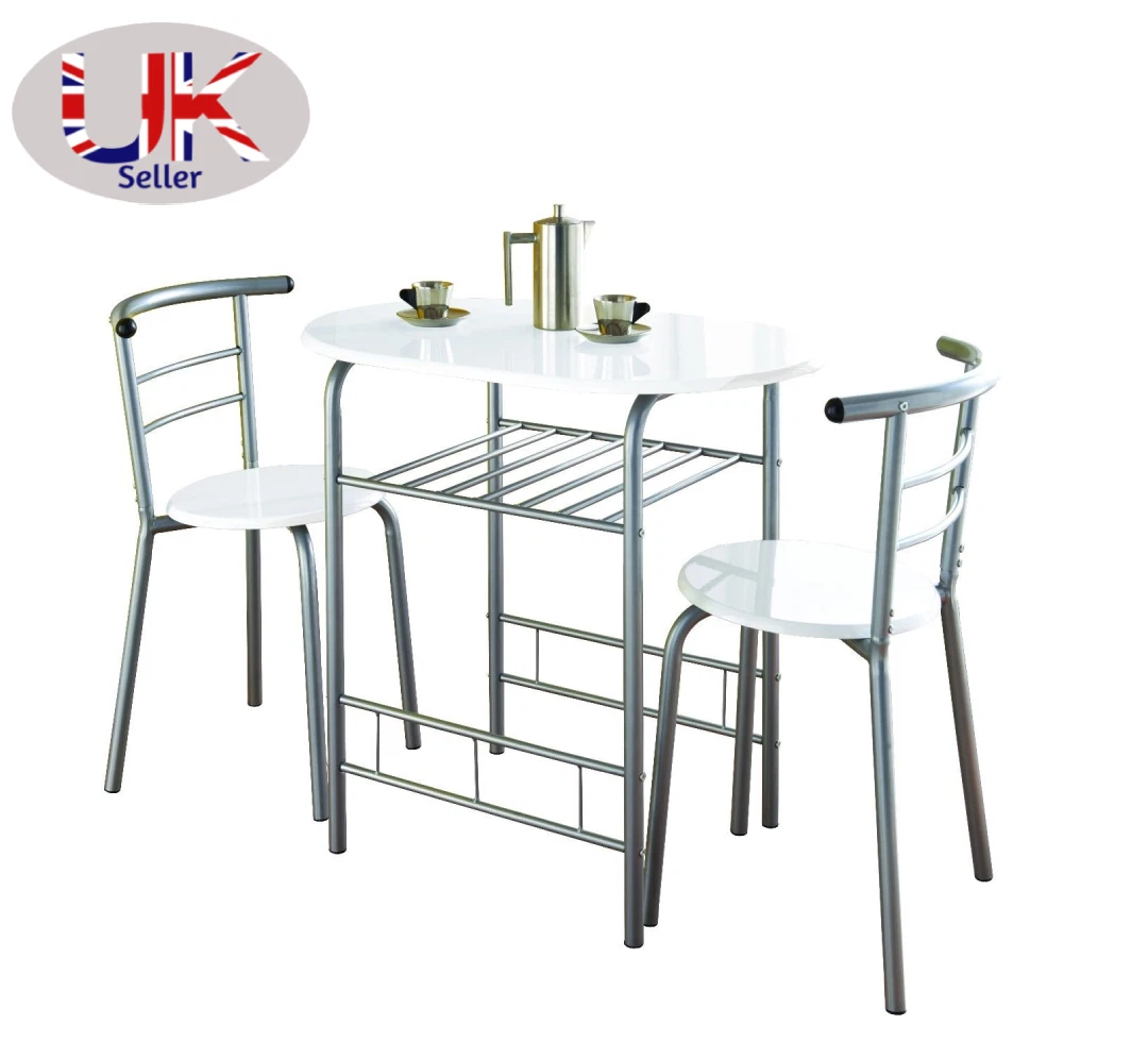 High Gloss Dining Table Breakfast Bar 2 Chairs Set
